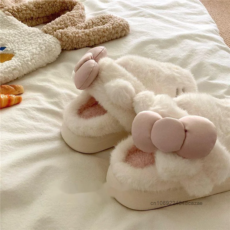 Hello Kitty Unique Design Soft Cute Home Slippers Women Winter Thick Bottom Anti Slip Plush Slippers Trend New Warm Cotton Shoes