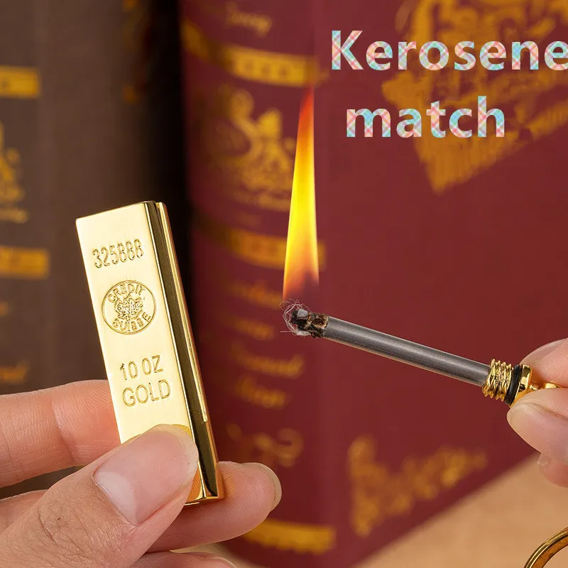 

New Ten Thousand Match Lighter Windproof High Value Gold Bar Shape Oil Lighter Creative Personality Anti-drop Cool Lighter