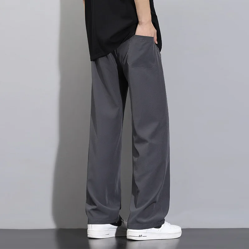 メンズアイスシルクパンツ夏 2025 新しいスタイル、ドレープストレートルーズワイドレッグ春/秋薄いカジュアル