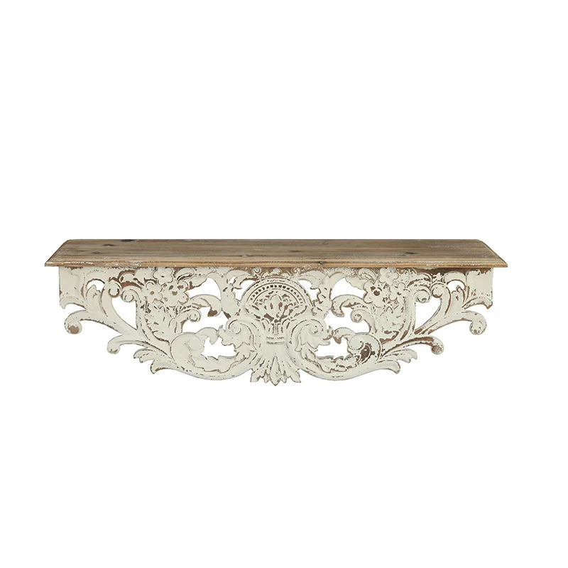 American retro carved wall rack, living room solid wood creative decorative rack, old wall baffle