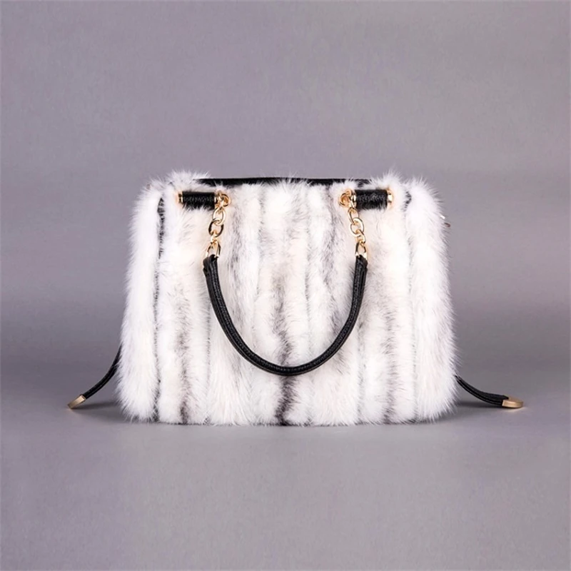 

2023 Women's Real Fur Luxury Shoulder Bag High Quality Natural Mink Fur Handbag Large Capacity New Cross Body Leath