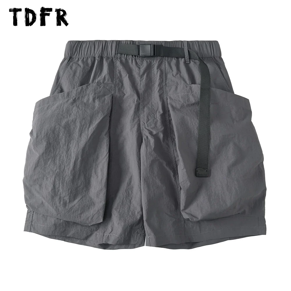 Pocket Cargo Shorts Mens with Belt Safari Style Summer Solid Color Knee-length Wide Leg Shorts Men