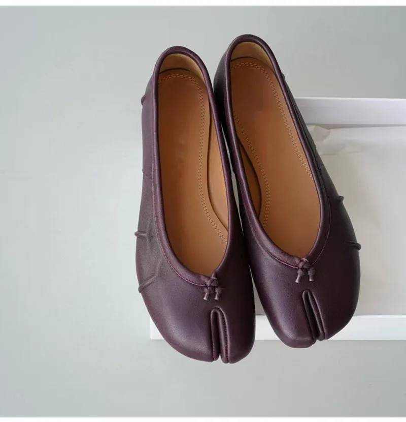 Split-Toe Damen Ballerinas Modische Tabi-Schuhe Lässige Slip-on Loafers Damen Plissierte Leder-Espadrilles Zapatillas Mujer – Detail 30