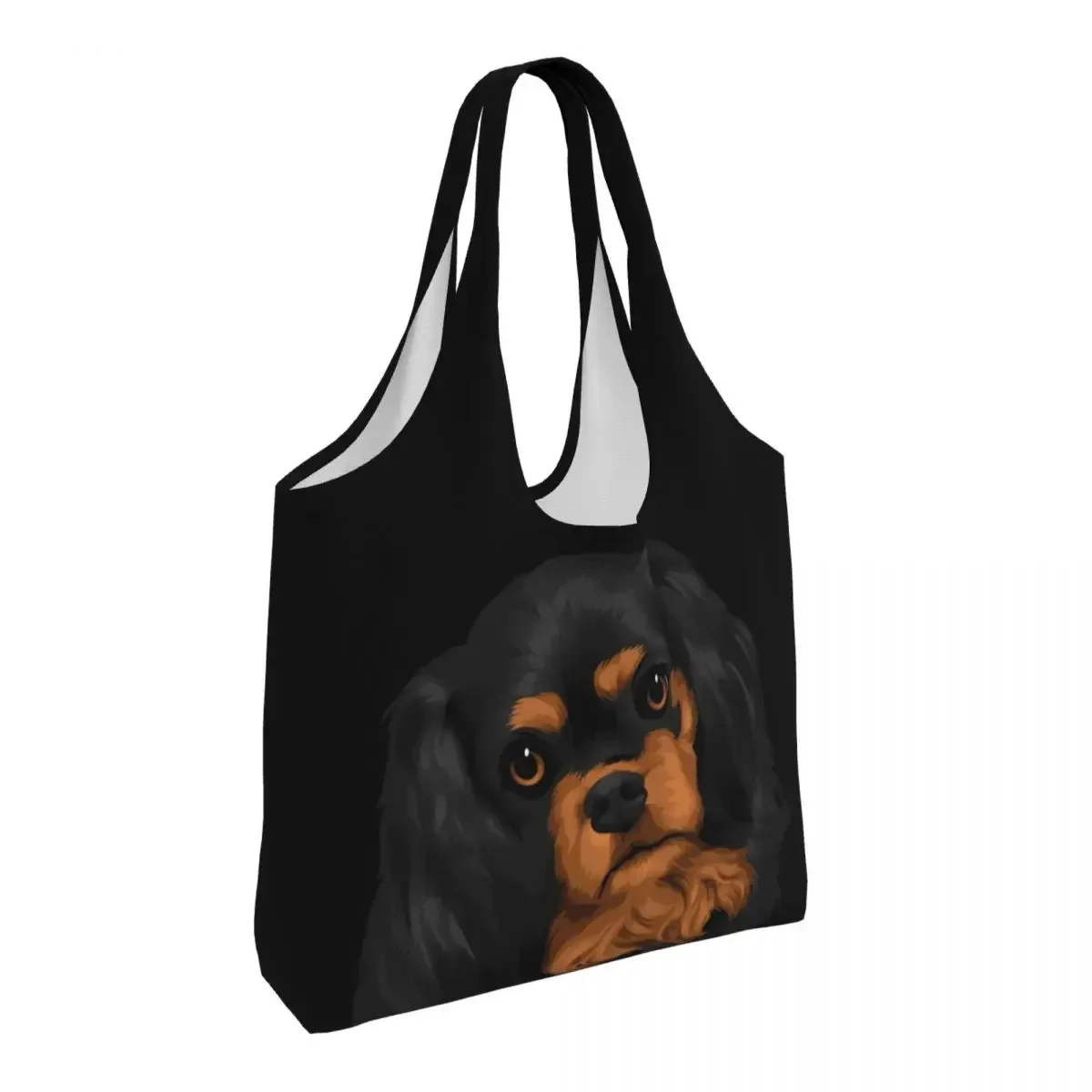 Custom Tilted Cavalier King Charles Spaniel Groceries Tote Shopping Bags Dog Lover Canvas Shoulder Shopper Bag Capacity Handbags