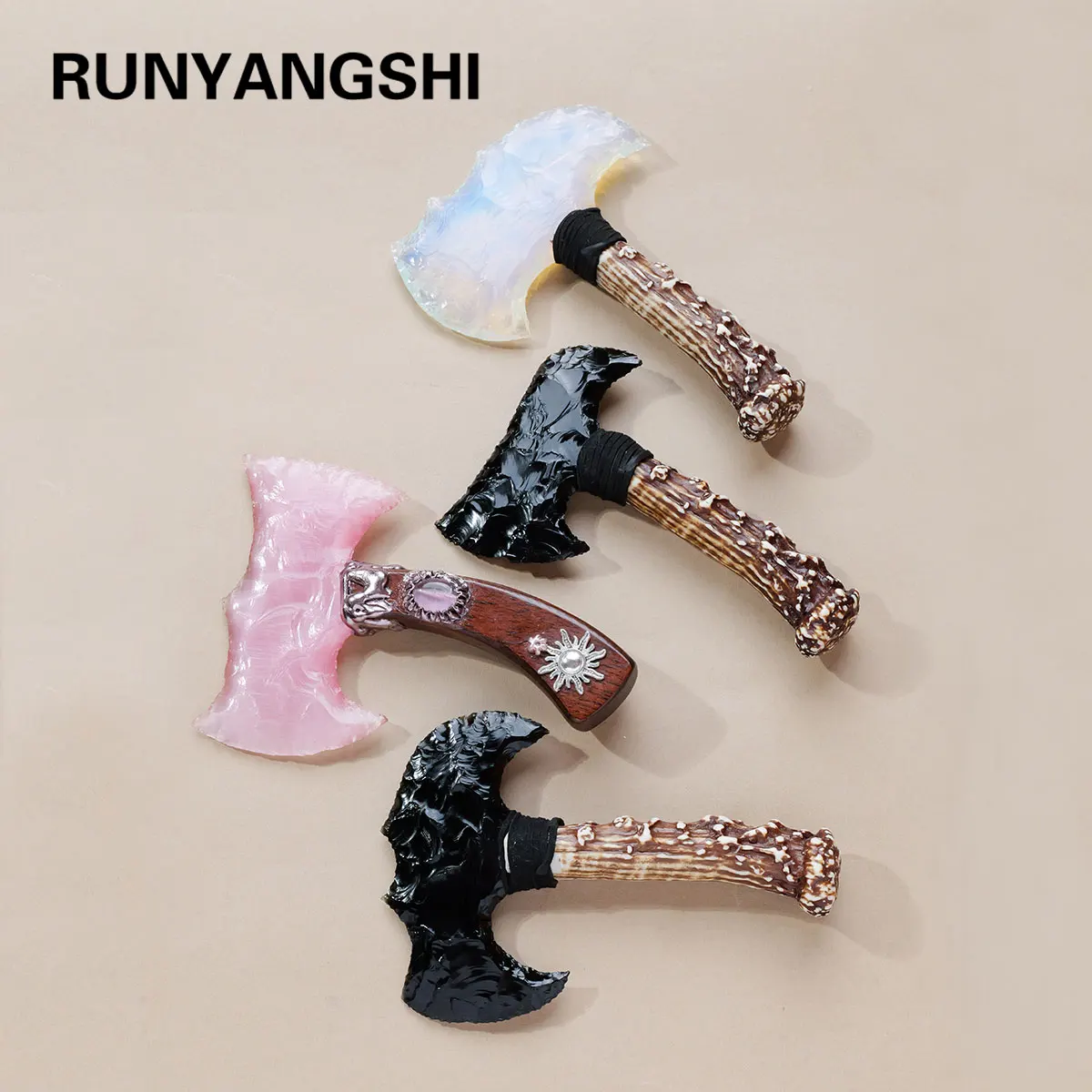 

1 шт., топор с кристаллом опала | Нож модели из натурального камня | Полированное безbladed Craft | Кристалл Декоративное Искусство Не настоящее Оружие Хэллоуин