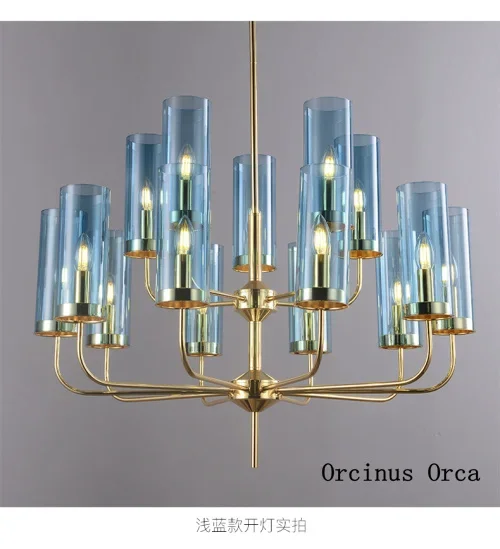 

Nordic luxury Blue Glass Chandelier living room dining room bedroom European modern simple gold copper chandelier