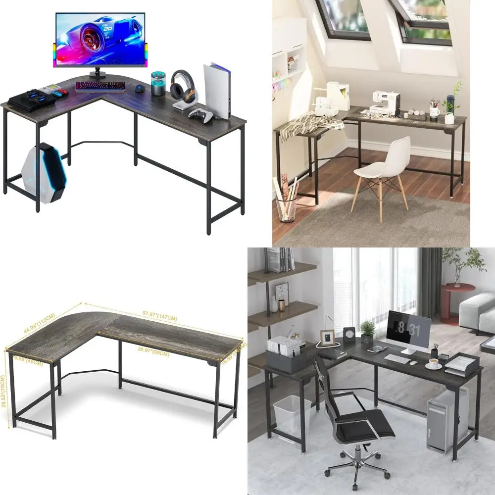 Escritorio para juegos en forma de L, escritorio para computadora de 58 esquinas para oficina en casa, estudio, escritura y estación de trabajo de espacio pequeño