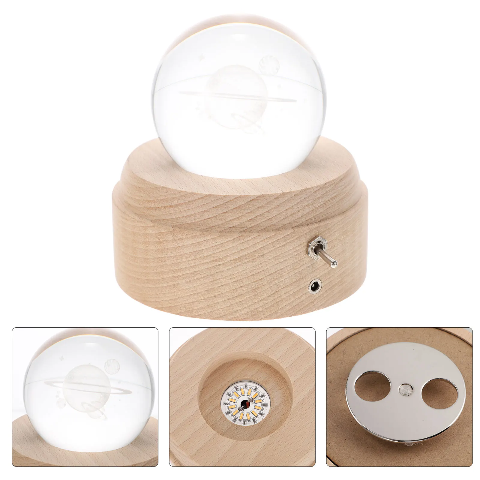 

Crystal Ball Night Light LED Bedroom Lamp Beautiful Bedside Decor Music Box Clear Wood Grain 3D Pattern Christmas Gift Small