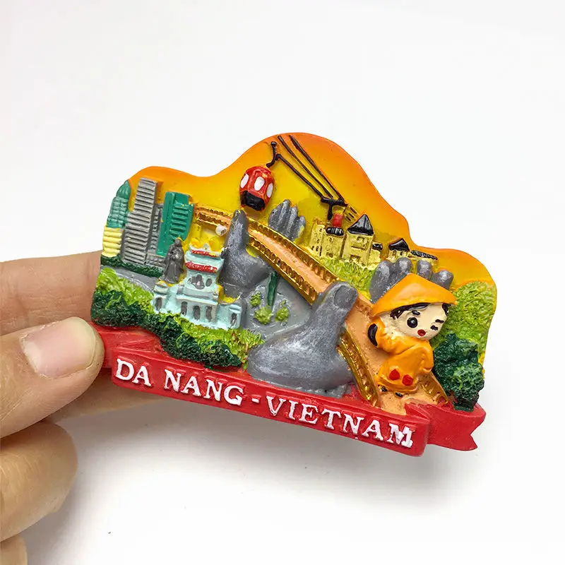 Vietnam Da Nang Landmark 3D Resin Fridge Magnet - Golden Bridge & Dragon Bridge Imanes Para Refrigerador Home Decor Items