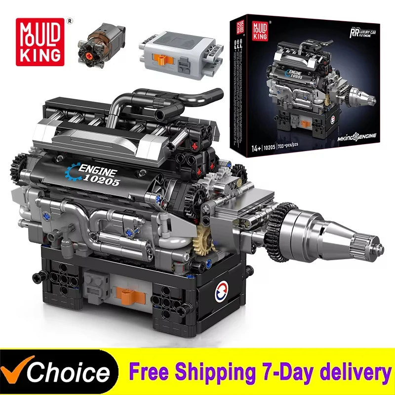 NOWOŚĆ 733Pcs Technical Motorized RR Luxury Car V12 Engine Model Building Blocks Gasoline Engine Kits Bricks Toys For Kids Gifts