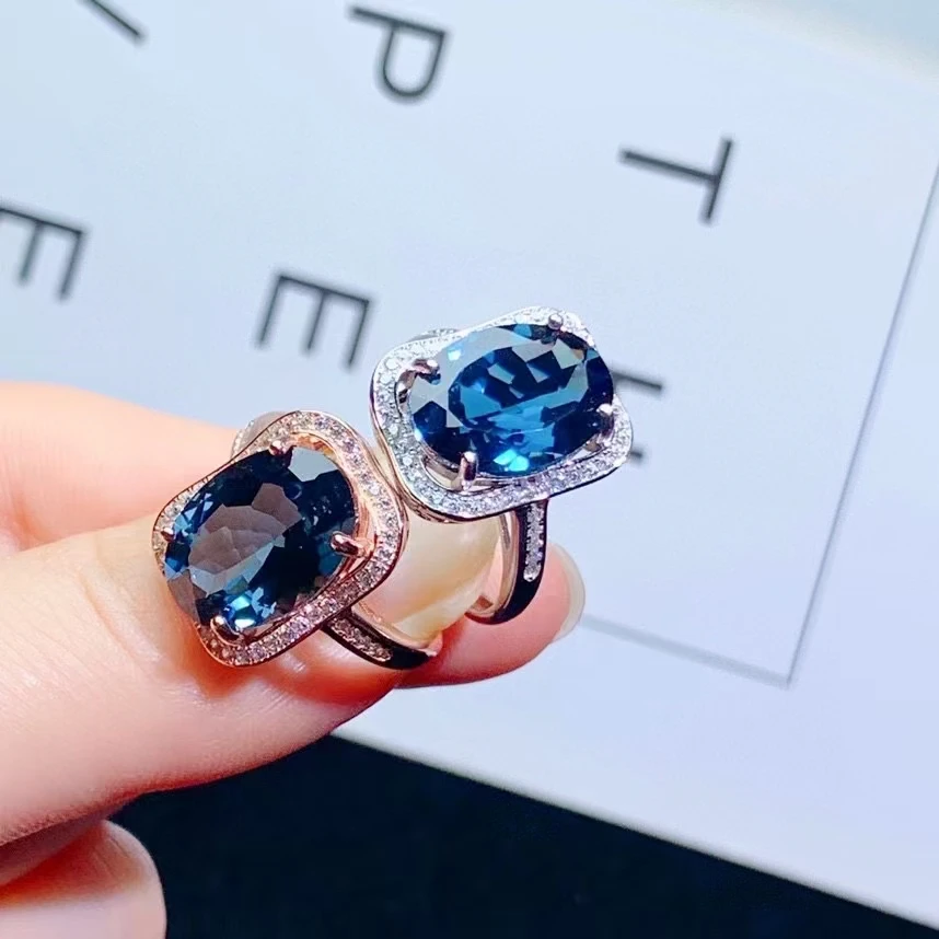 Deep Blue Topaz Ring for Party 10mm*14mm 6ct Natural Topaz 925 Silver Jewelry Solid 925 Sterling Silver Gemstone Ring for Woman