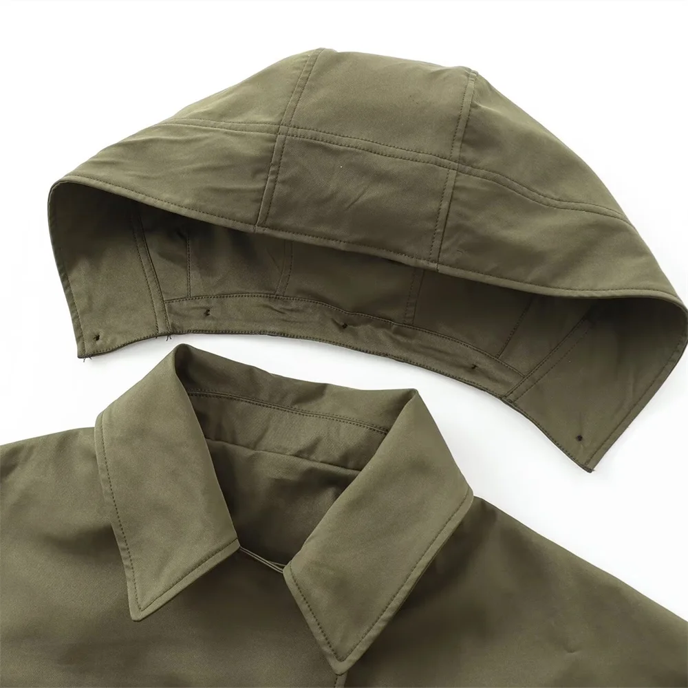 Autumn New European and American Style Hooded Long Sleeved Lapel Jacket Single Breasted Trench Coat Short Jacket 32 S98accfbfa66f44f5aecdfd5512ec4a89i