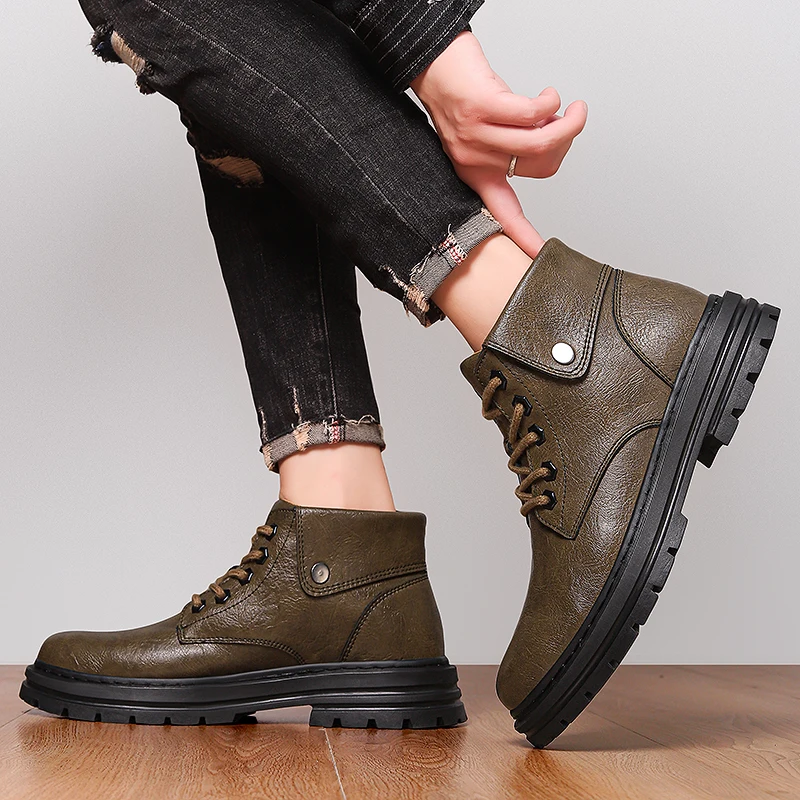 

Classic British Style Men High Top Casual Boots Luxury Brand Genuine Leather Urban Business Boots Man Non Slip Thick Soled Boots