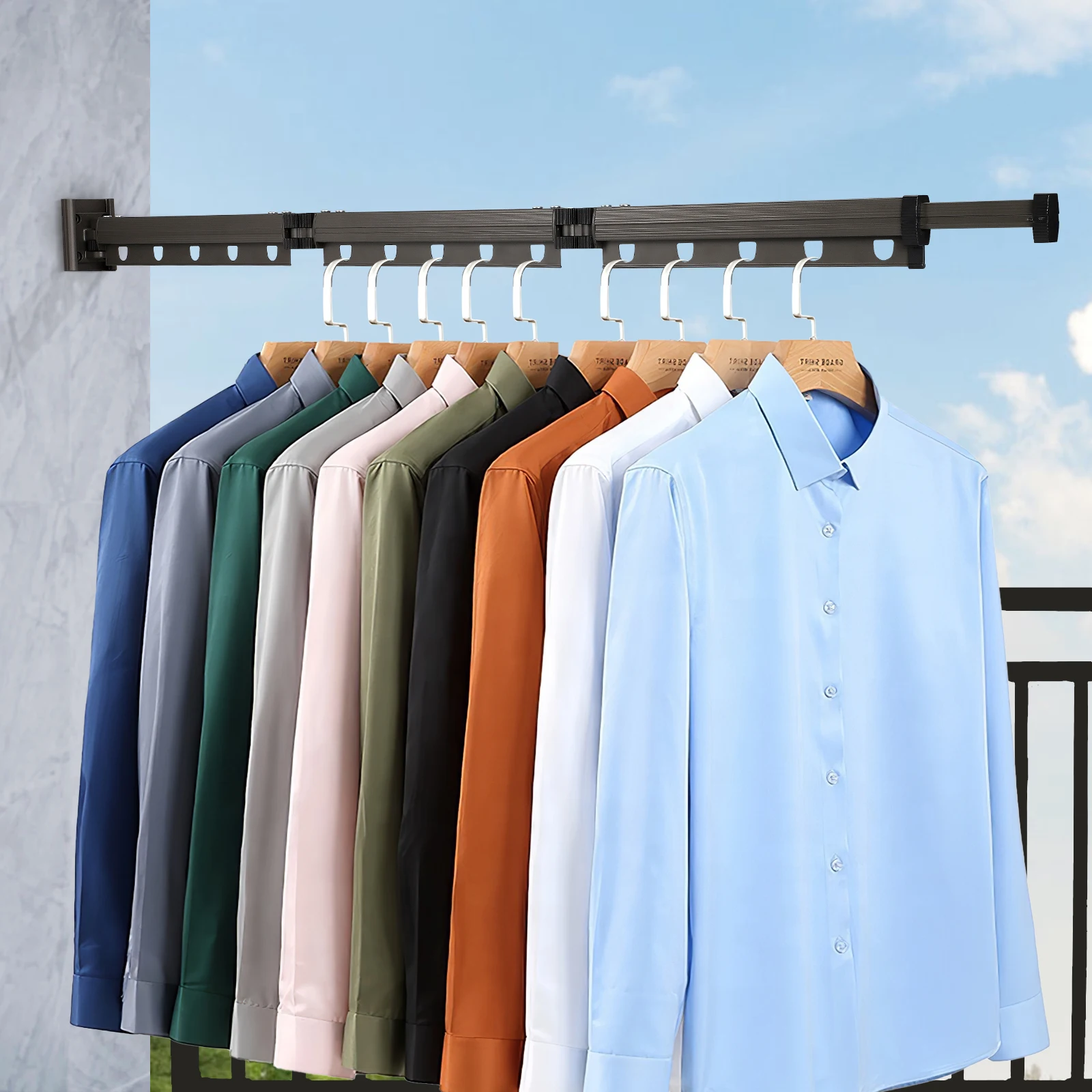 Wall Mounted Laundry And Drying Rack,extendable Stainless Steel Triple Fold Hanger,strong Balcony Load-bearing Capacity (3poles)