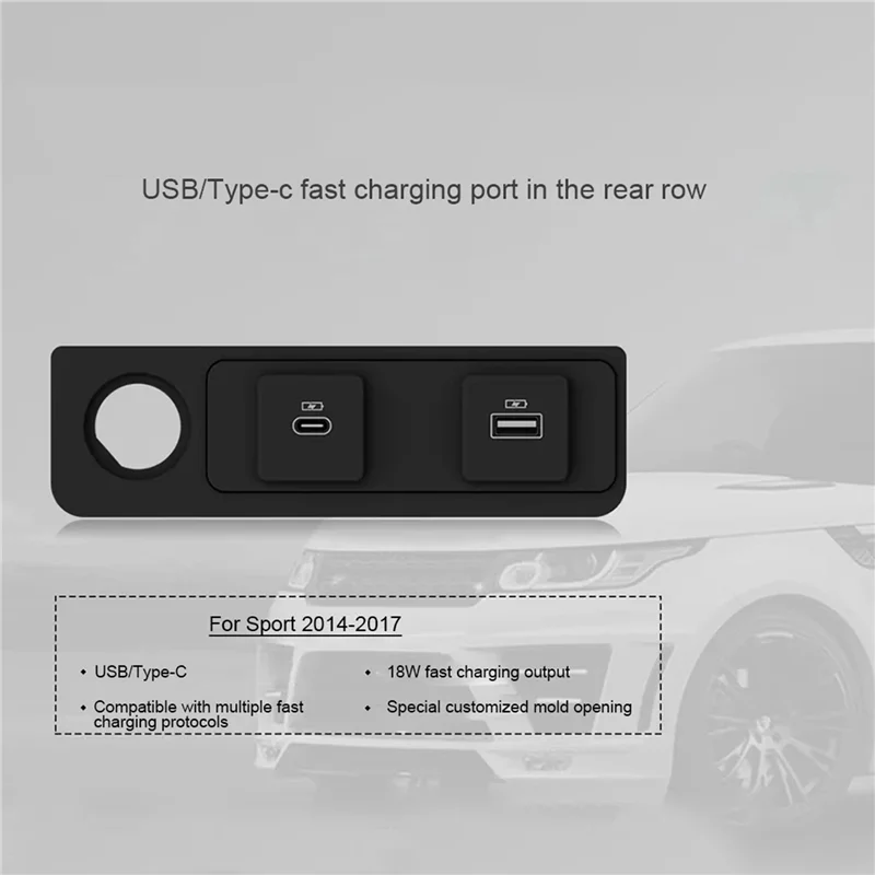Clear Car Type-C USB Port For Land Rover Range Rover Sport L494 2014-2017 Fast Charging Port In The Rear Row Replacement Parts