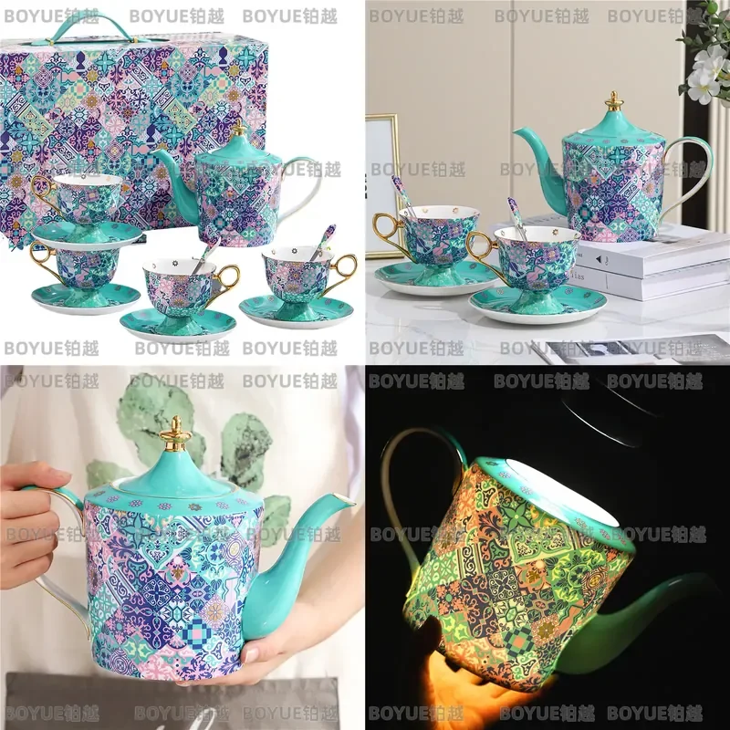 Luxury Moroccan Bone China Coffee Cup and Saucer Set Elegant Afternoon Tea Service with Floral Design Gift Box for Souvenir