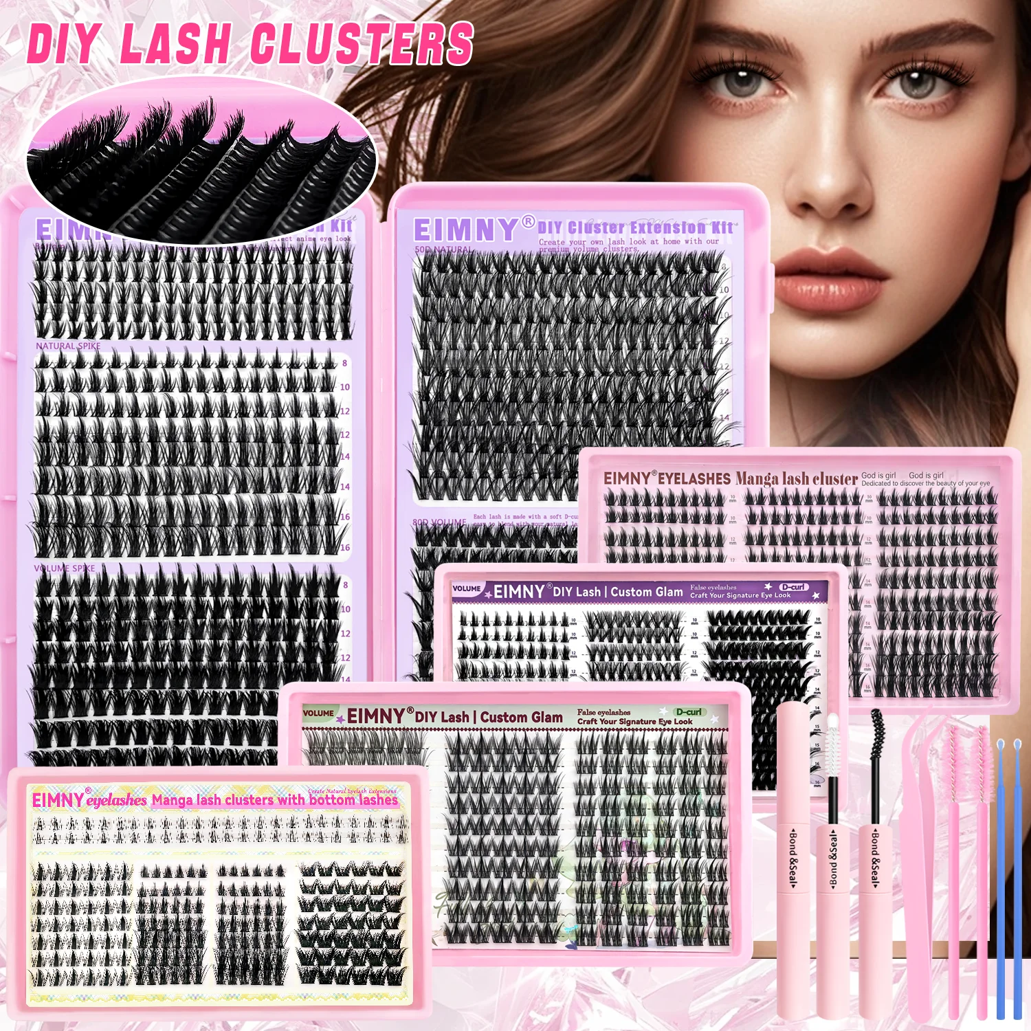EIMMY 160/216/300/814PCS Cluster Lash Kit Mixed Length False Eyelashes Comfy Effortless Long-Lasting Beginner-Friendly For Daily