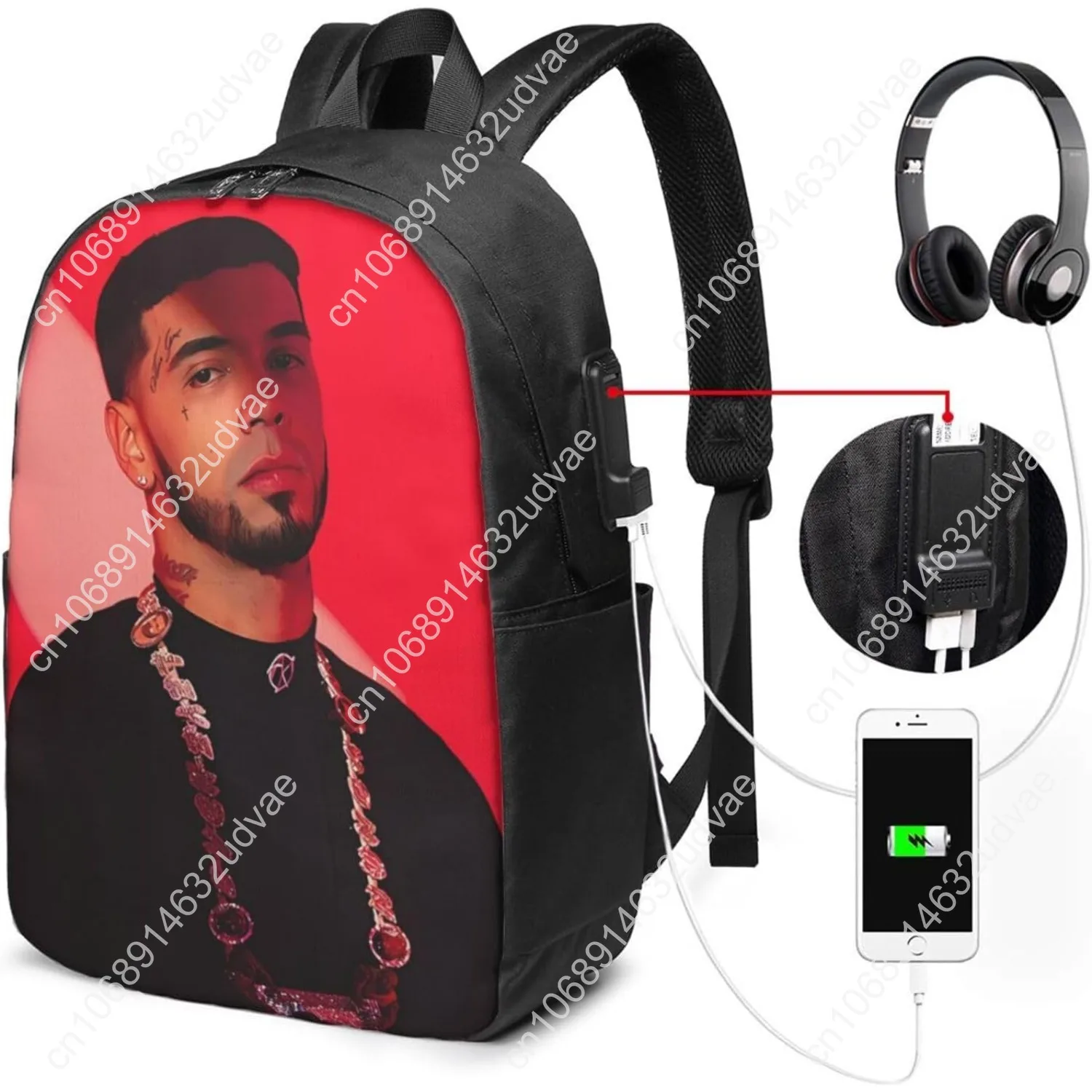 Anuel Music AA Backpack Laptop Bag Durable Large Capacity Fashion backpack Travel Bag With USB Charging Port 17in