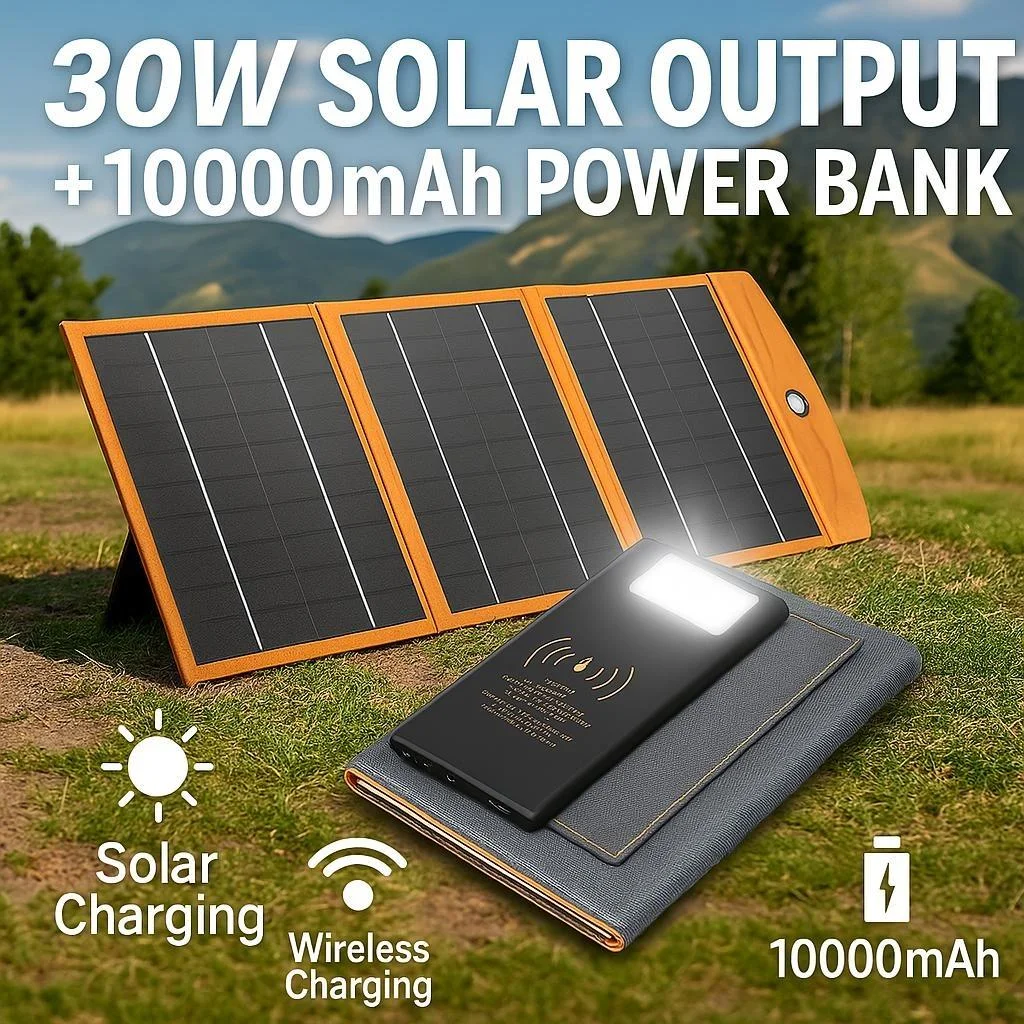 

Солнечная панель 30 Вт, 10 Вт с блоком питания емкостью 10000 мАч — портативное солнечное зарядное устройство для кемпинга, пеших прогулок, телефонов и экстренных устройств