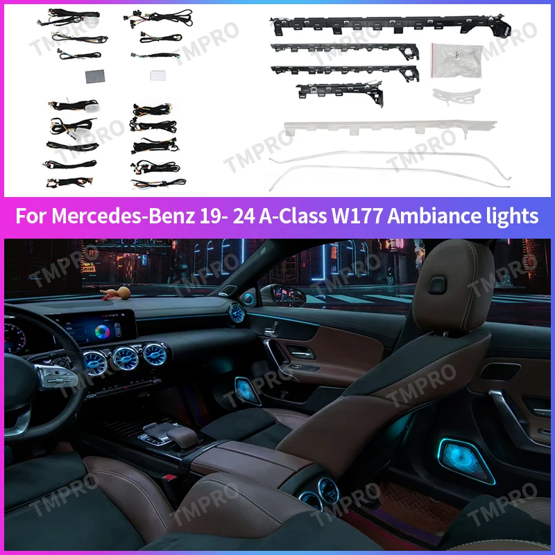 

For 2019-2024 Mercedes-Benz W177 W118 W247 A/B/CLA/GLA/GLB Class 64 Colors LED Ambient Lights Automotive Interior Decoration