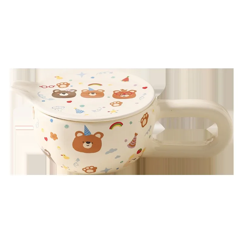 

High-value round plaid cartoon ceramic tableware household large-capacity noodle bowl