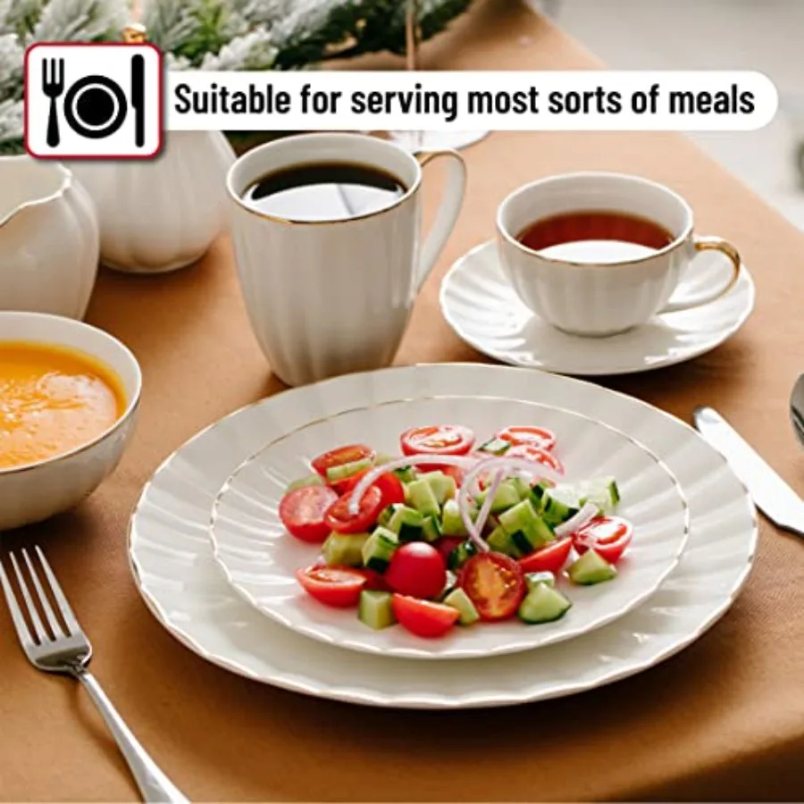 BTaT- White Dessert Plates, Set of 6,,White Porcelain with Gold Trim, Small Plate, Small Appetizer Plates