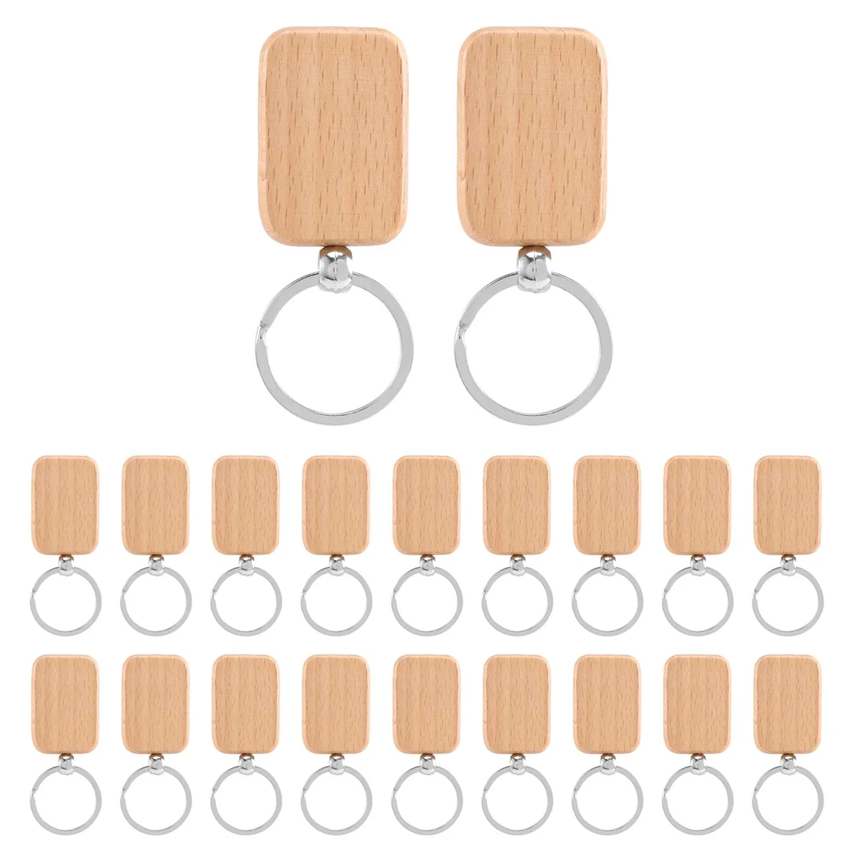 20Pcs Blank Wooden Wooden Keychain Diy Wooden Keychain Key Tag Anti-Lost Wood Accessories Gift