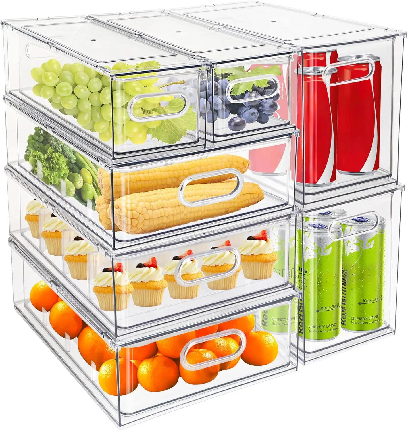 

MineSign 7 Pack Stackable Refrigerator Storage Organizer Bins Pull-Out Drawers Fruit and Veggies Fridge Clear Drawer Containers