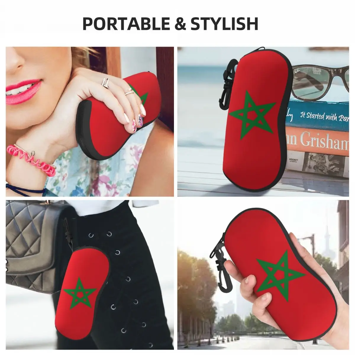 Custom The Flag Of Morocco Eyeglass Glasses Case Men Women Soft Sunglasses Protective Box