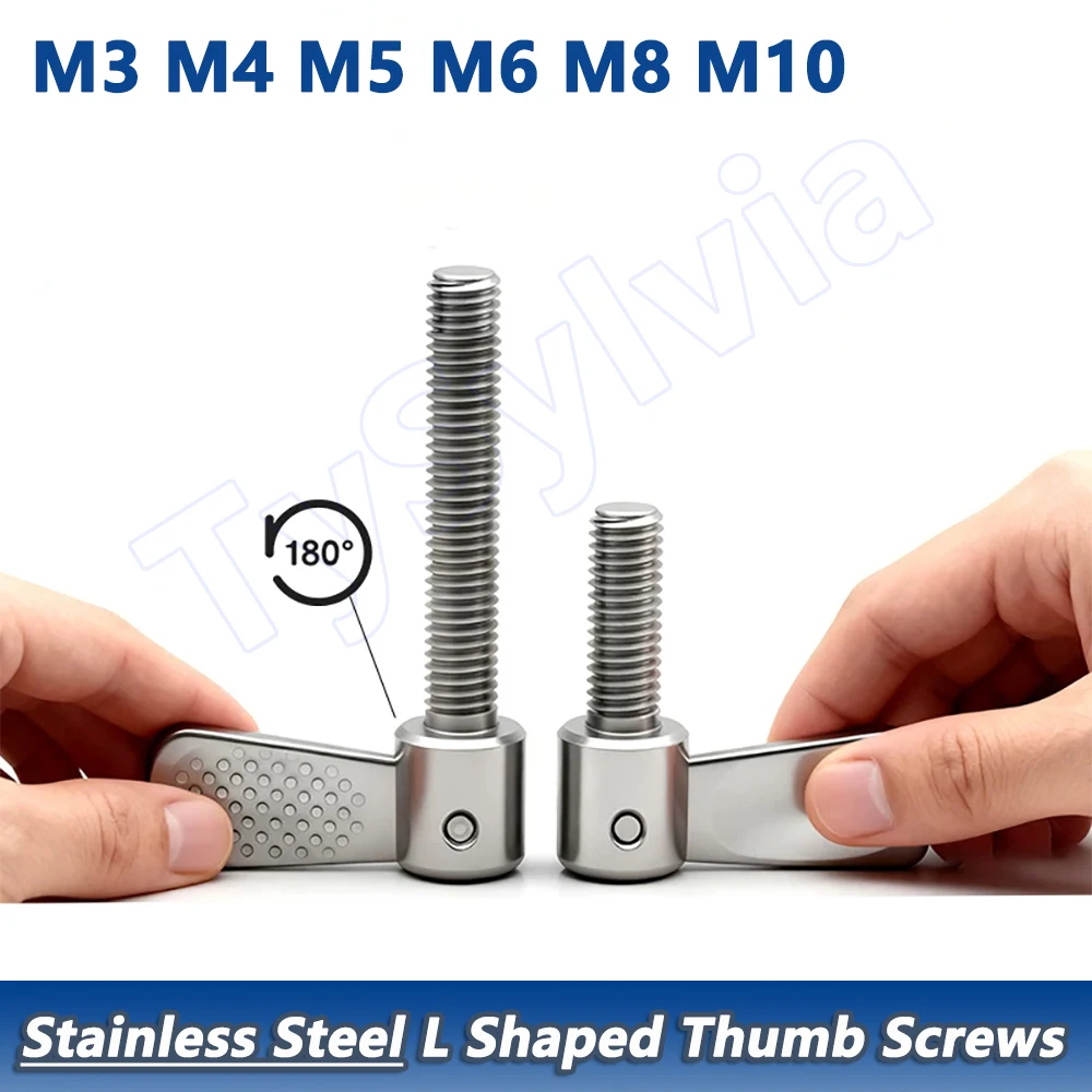 180° Rotatable L‑Shaped Thumb Screws, Stainless Steel Hand Adjustment Screws M3 M4 M5 M6 M8 M10