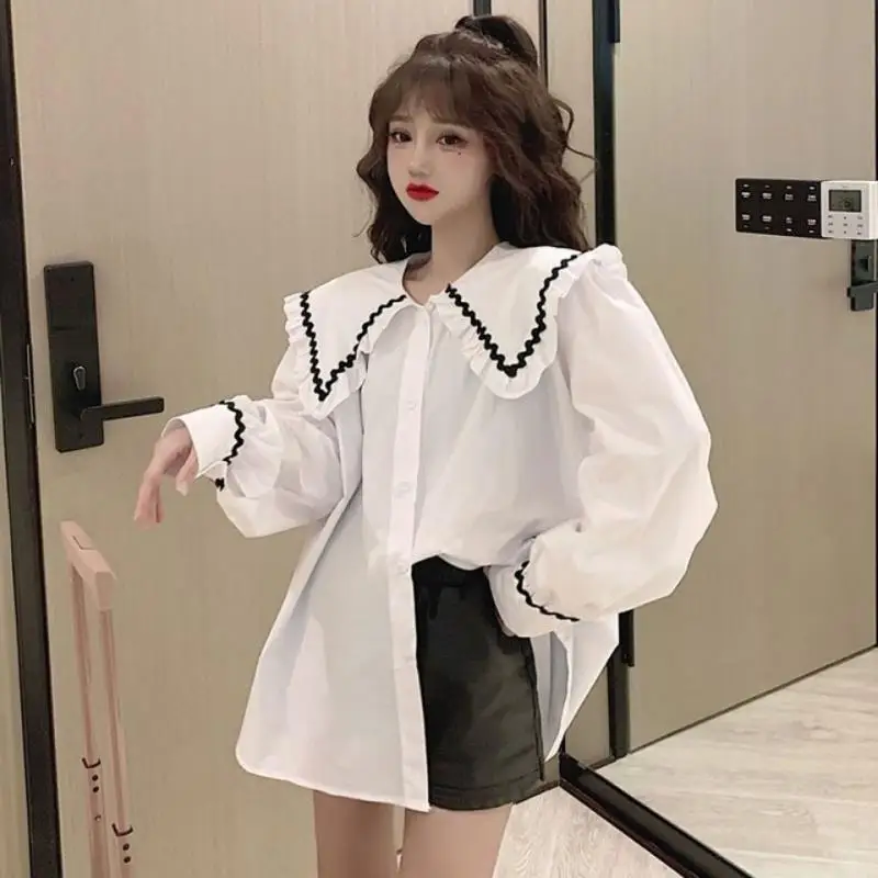 Korean Fashion Long Sleeves Blouses Women 2024 Autumn Simple Loose Solid Color Winter Mid Length Shirts Lady Casual Shirts