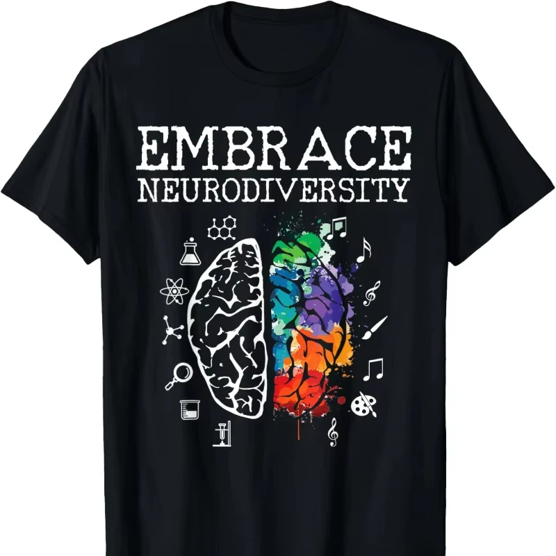 Camiseta Neurodiversity - Camiseta con estampado de Neurodiversidad, regalo para personas con TDAH, autismo, ASD, camisetas gráficas de manga corta para viajeros, estilo informal con cuello redondo