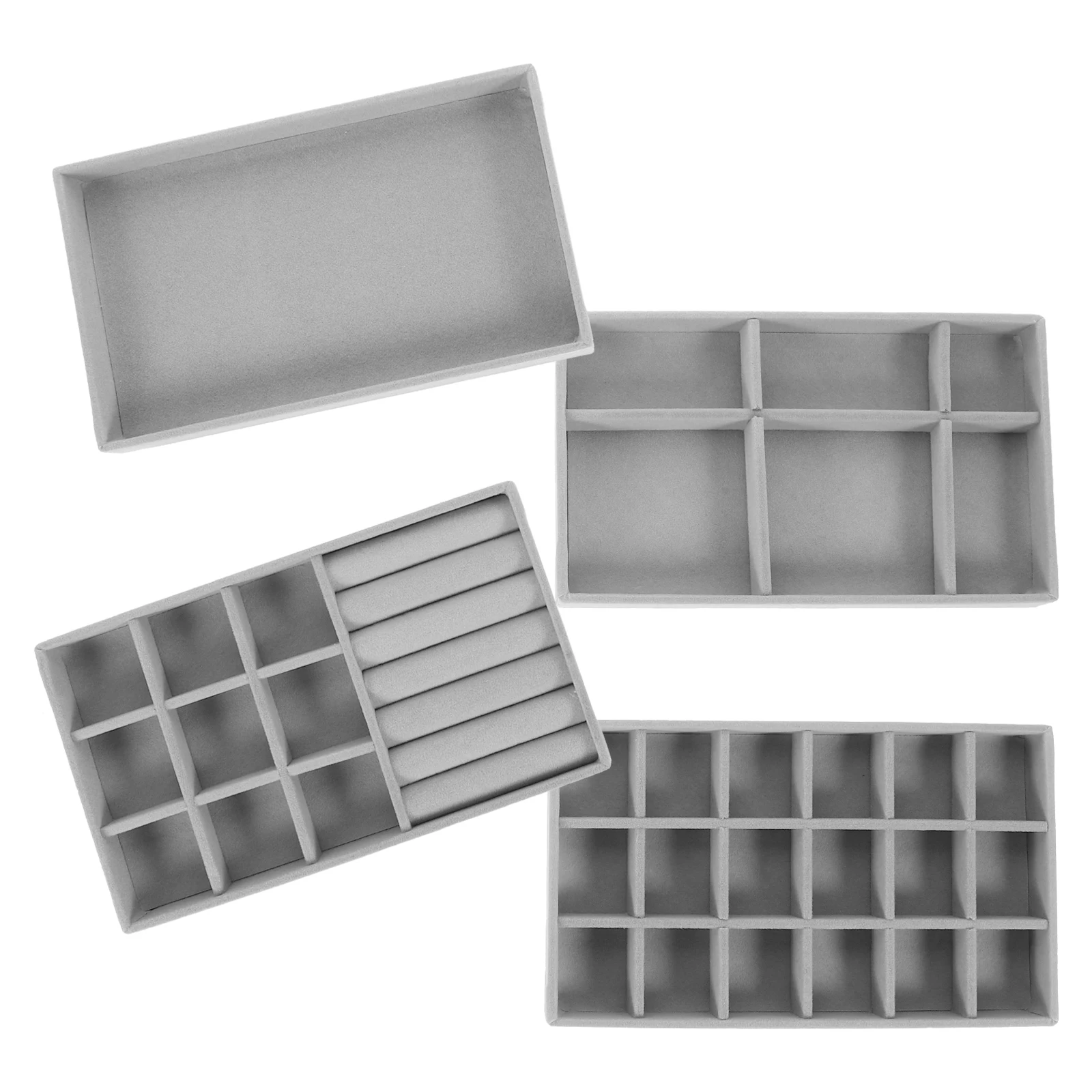 

4pcs Jewelry Tray Organizer Storage Box Drawer Compartments Ring Bracelet Necklace Earring Display Holder Lined for Home