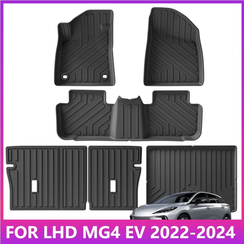 

Для MG4 MG4 EV 2022-2024 автомобильные коврики с левым колесом, подкладка для багажника, черный ковер, TPE 3D подушечки для ног, всепогодная погода