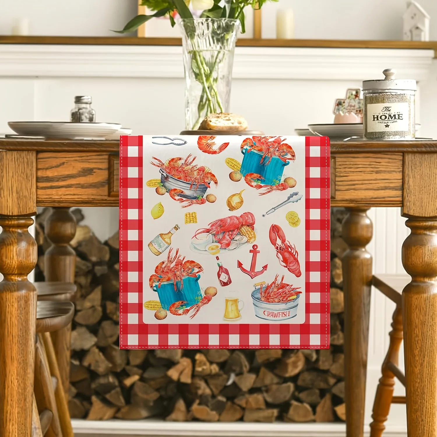 1 Piece Lobster Kitchen Table Runner, Suitable for Farmhouse, Indoor, Kitchen, Celebrations, Table Decoration, Restaurant and Banquet Decoration Supplies