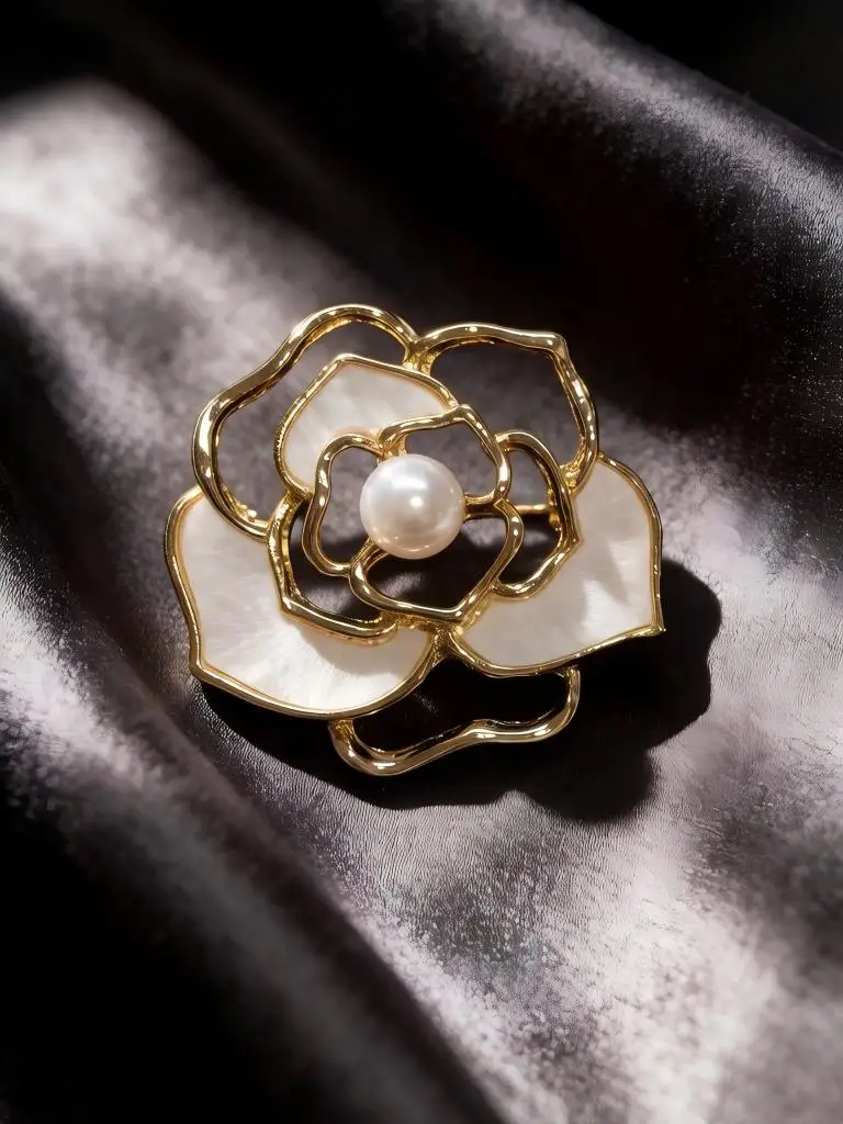 "Camellia" Golden Camellia Hollow-Out Brooch |   Korean-Style Elegant and High-End Accessories, Versatile Clothing Embellishments, Unique Personality Brooches, High-Value Anti-Exposure Gadgets for Women, Instagram-Worthy High-End Temperament Versatile Pins, Exquisite Brooches. - view 6