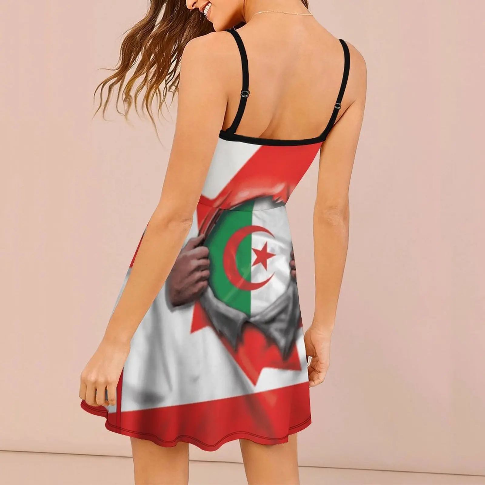 Algeria Flag Canadian Flag Ripped Women's Sling Dress Novelty Sexy Woman's Clothing Humor Graphic  Parties Strappy Dress