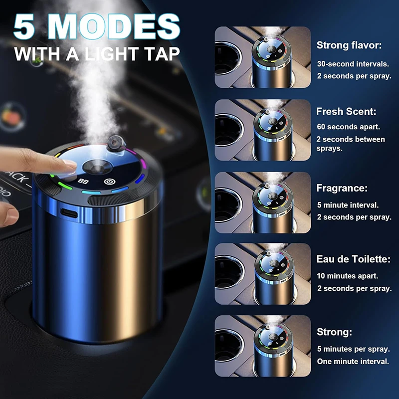 New Aroma Diffuser Smart Car Air Freshener 5 Modes Rechargeable Humidifier with Digital Display Starry Light Car Accessories