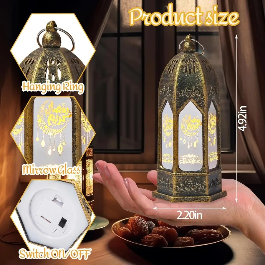 ALIBBON 2 шт. фонарь Рамадан мини винтажный бронзовый фонарь-свеча декоративные подвесные фонари Ид Мубарак лунный замок фонари R