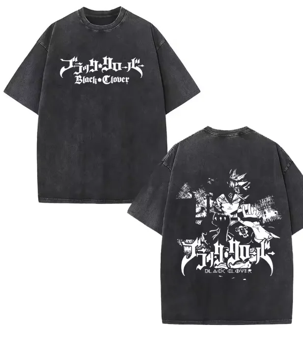 Black Clover Asta Yuno Yuno Vintage Washed Anime T-shirts Fashion Hip Hop T Cotton Short Sleeve T-shirt  Men's Women Clothing view 5