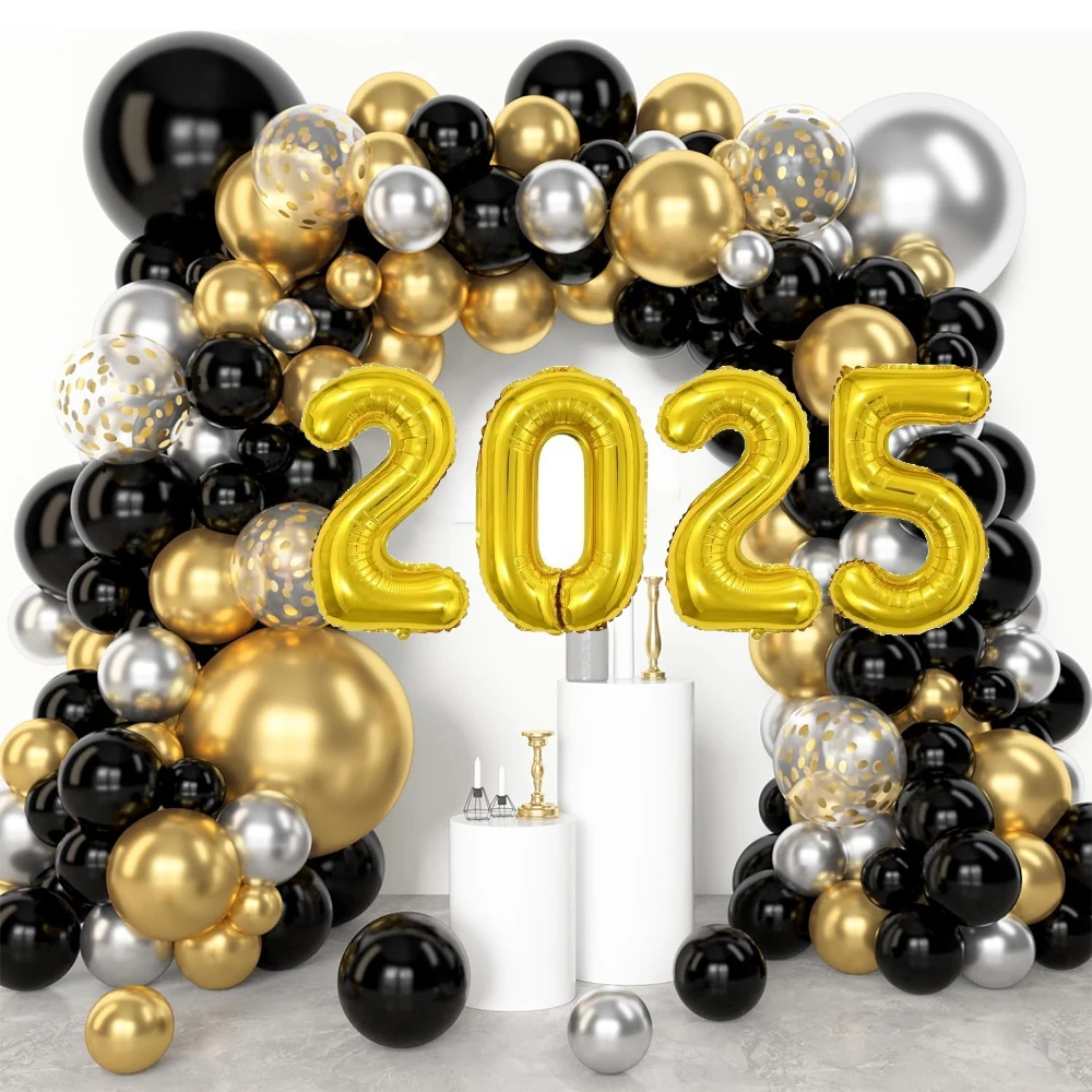 بالونات زينة عيد ميلاد سعيد باللون الأسود والذهبي، لافتة بالونات من اللاتكس على شكل قوس جارلاند لمستلزمات حفلات التخرج وحفلات الزفاف #4