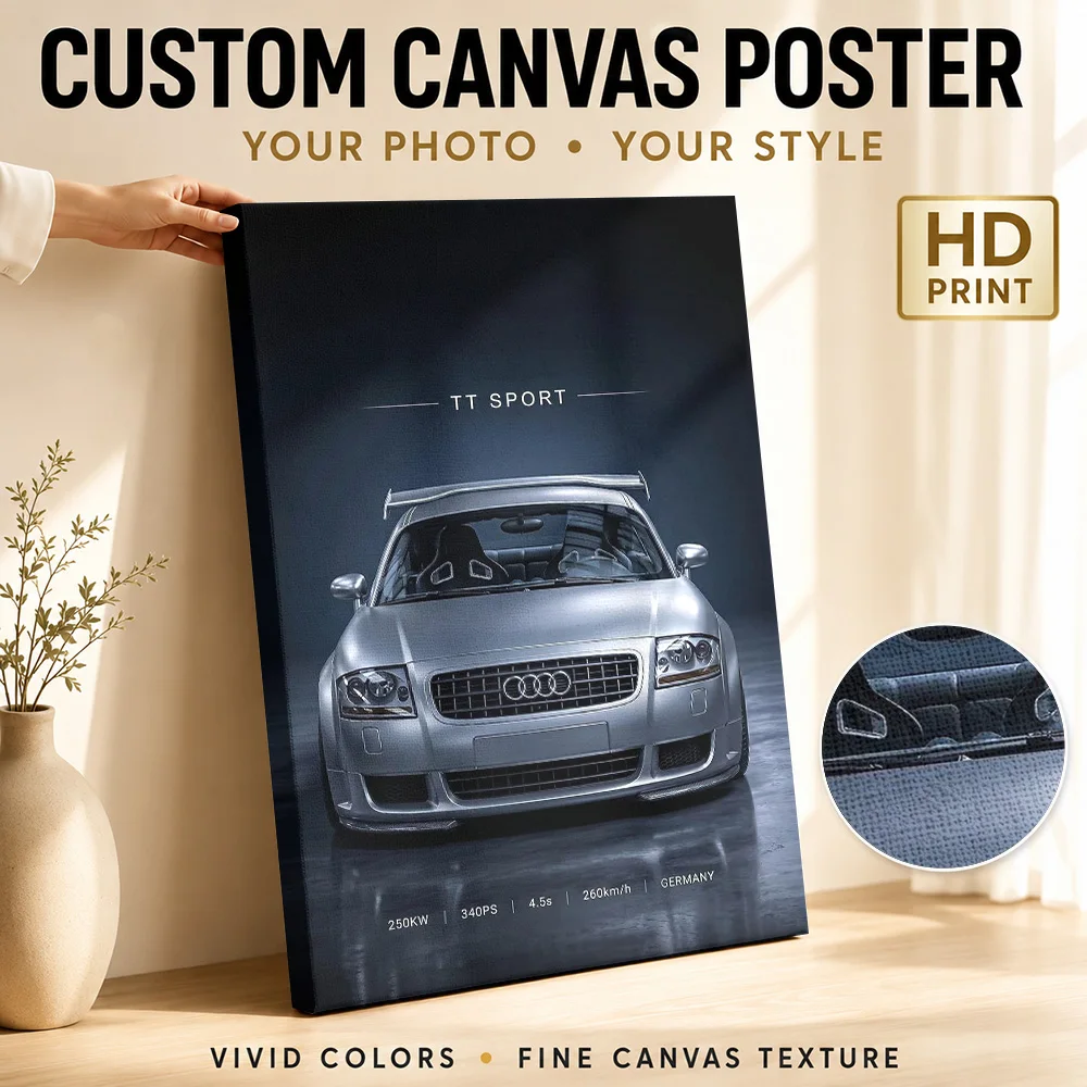 Sleek TT Sport Car Framed Canvas Poster Personalized Photo Retro Automotive Wall Paintings Decoration for Garage Ready to Hang