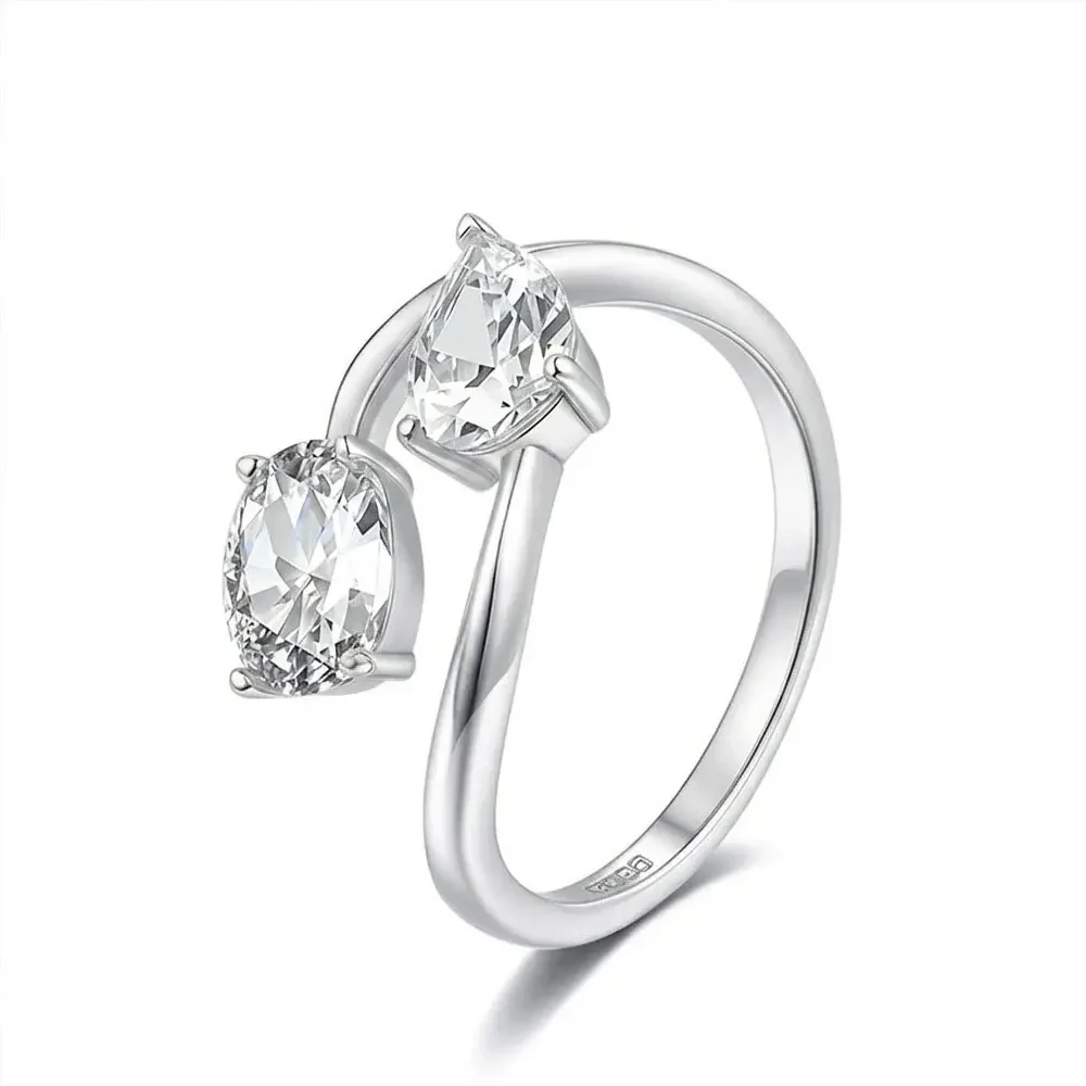 NASIAS925 Sterling Silver Moissanite Ring Women Jewelry Pear Oval Cut Bypass Ring Engagement Wedding Anniversary Gift 2026