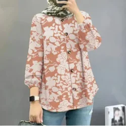 Clothes for Muslim Women Top Flower Shirt Robe Bubble Sleeve Bohemian Casual Loose Temperament Shirt Fashion Female Bloues