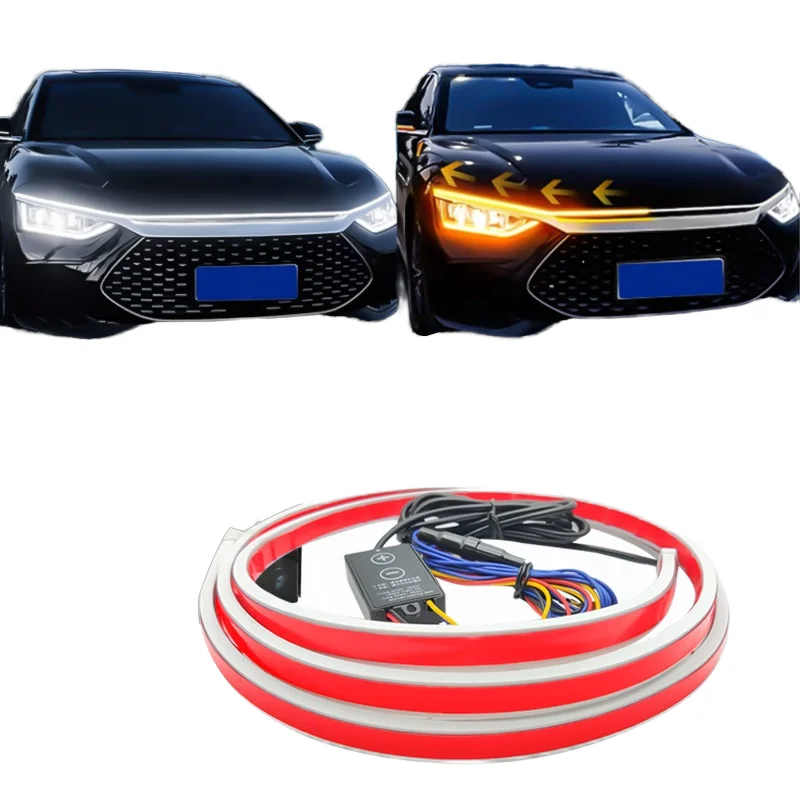 White Yellow LED Light Strip Kit Dynamic Scan Start Hoodbeam DRL Daytime Running Lights New Condition 12V for Cars