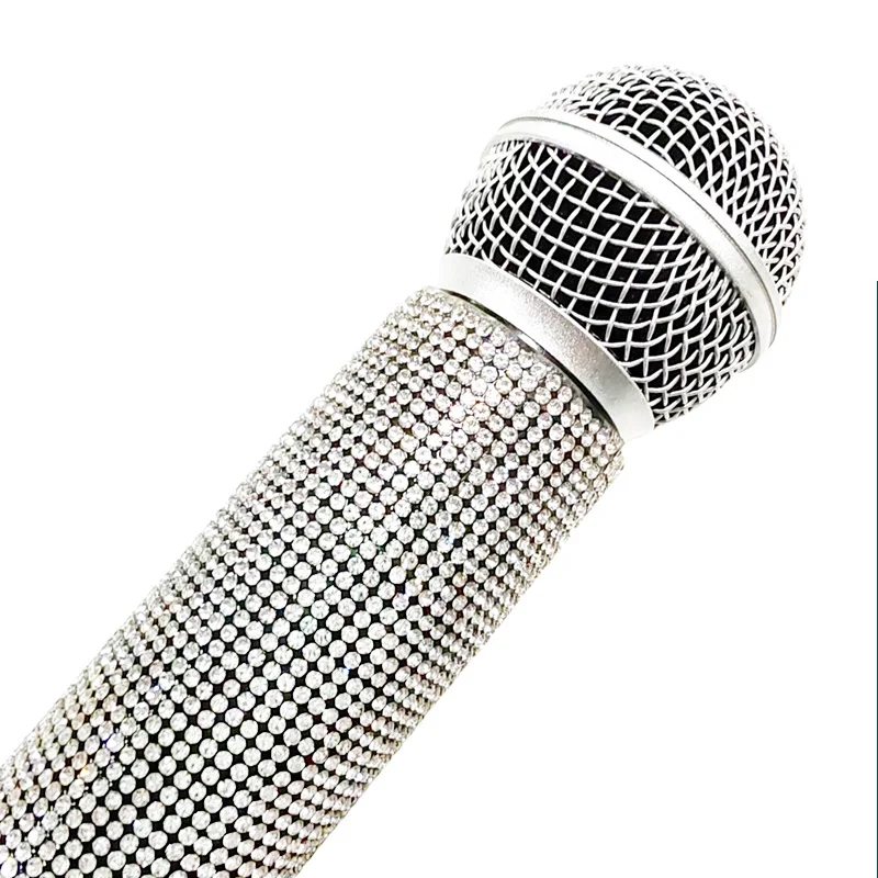 Sparkly Rhinestone Simulation Microphone Props Fake Microphone For Home Bar Party Decoration Ornaments Singing Speaking Practice