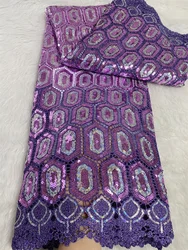 Latest Cord Gujpure Lace Fabric High Quality 2024 Purple Nigerian African Water Soluble Lace Fabric With Sequins Dress 5yaA324-1