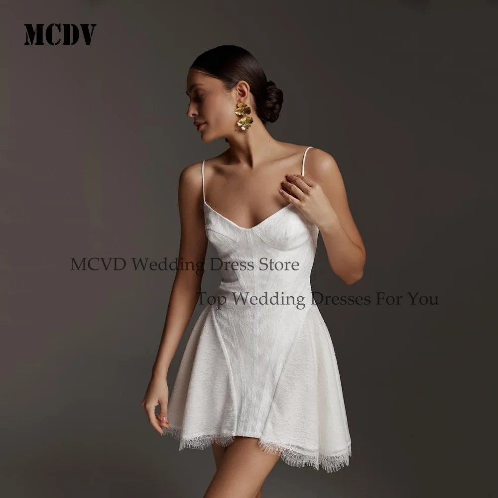 

MCDV Mini Lace Wedding Dresses 2025 Bride Spaghetti Straps V-Neck Applique Short vestidos de novia Above Knee A-Line Customized