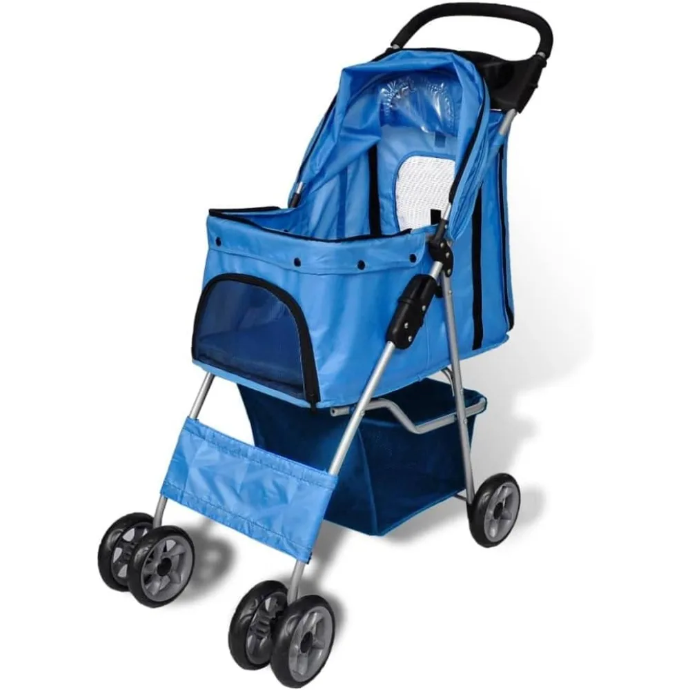 Портативная синяя коляска для собак и кошек |   Складные конструкции, устойчивые к атмосферным воздействиям, запираемые колеса, подходящие для средних пород собак