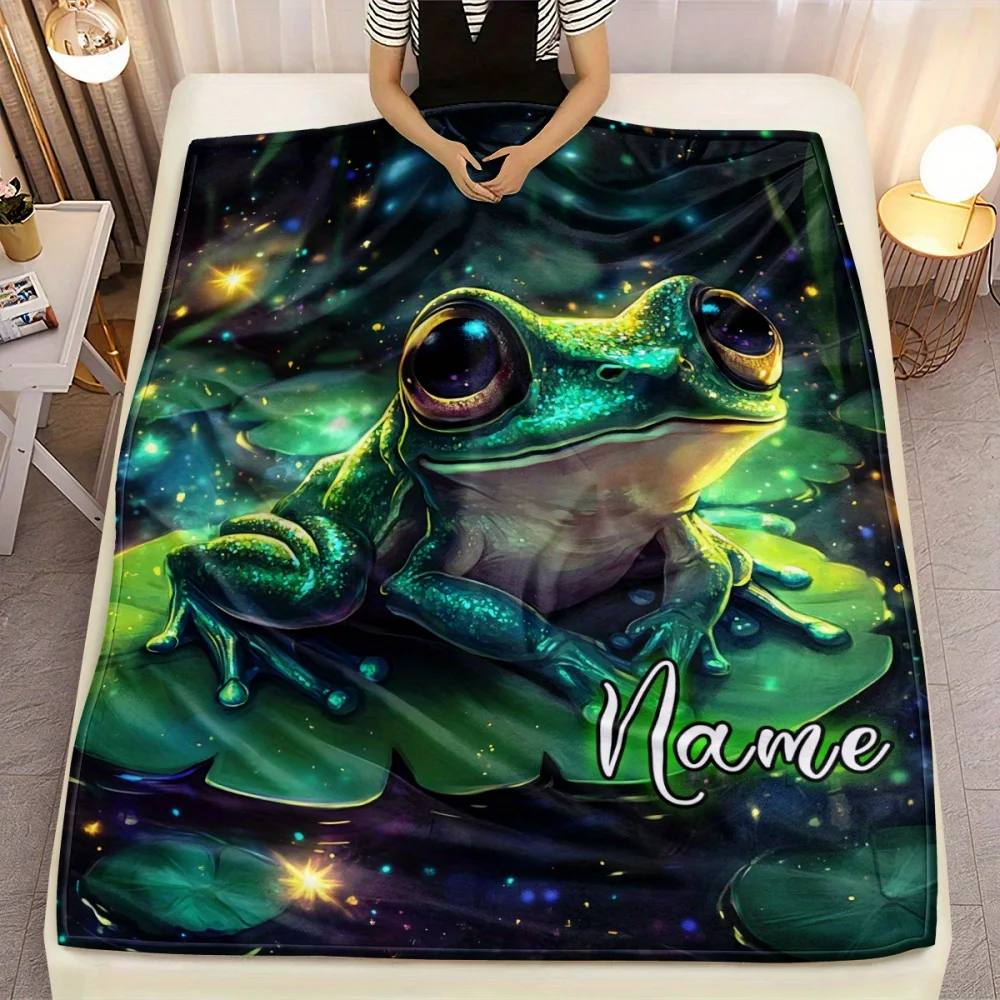 Custom Name Dream Frog Blanket Lightweight Flannel Home Furnishings Bedding Blanket Soft Warm Fabric Fantasy Theme All Seasons